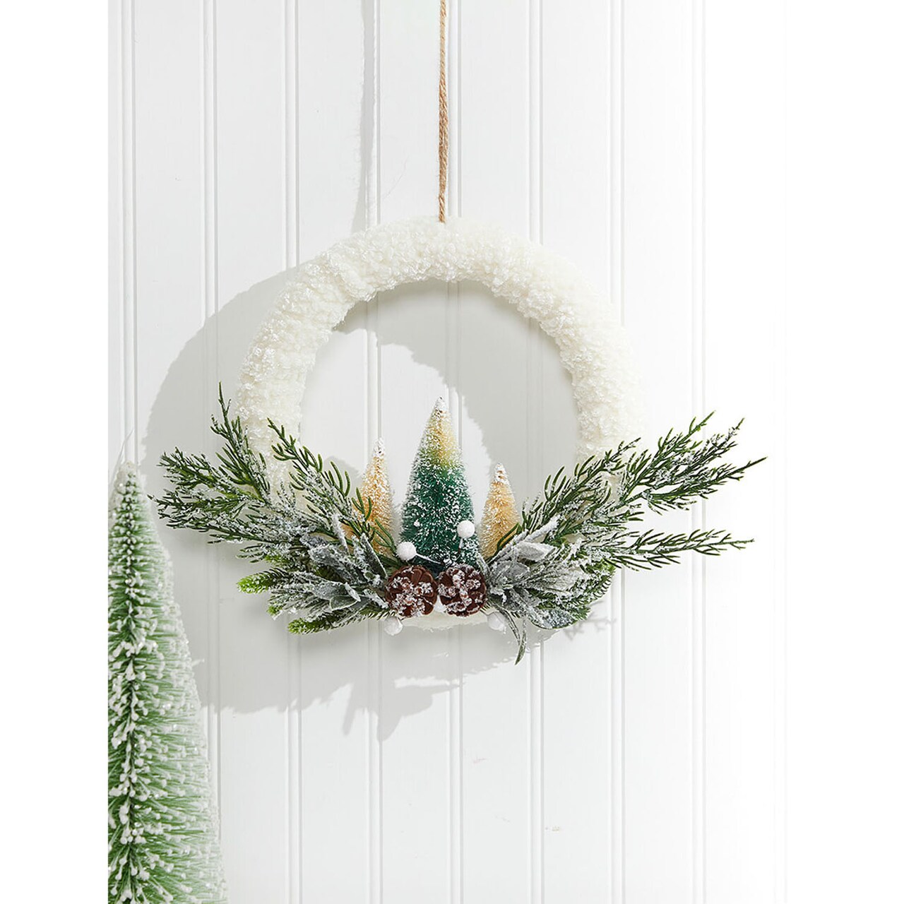 Frosted Christmas Tree Wreath Ornament Snowy Holiday Tree Hanging Decoration